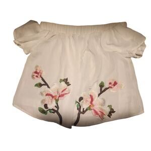 Embroidered floral off shoulder top Women Sz Large White Cottagecore Coconutgirl